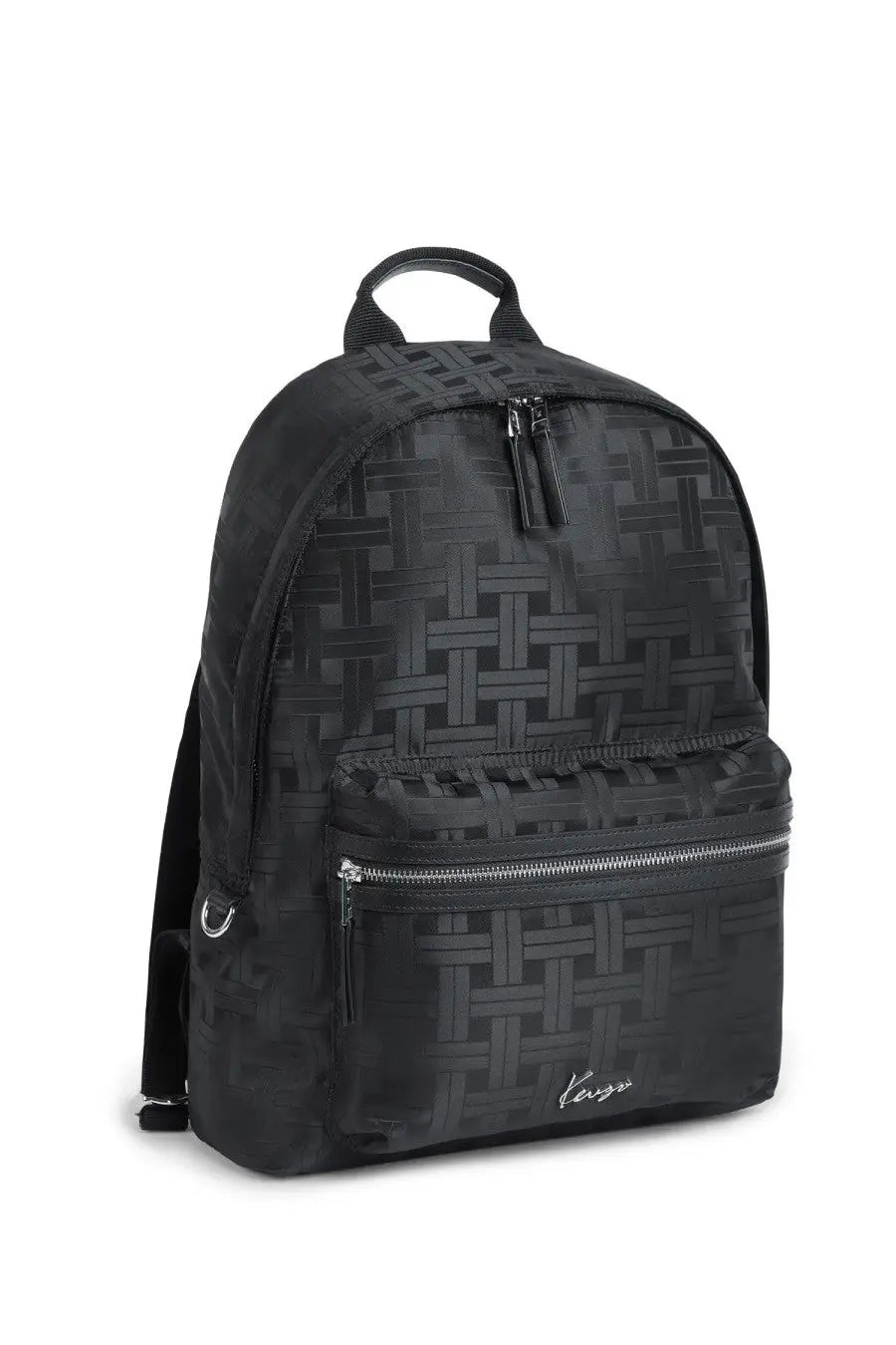 Kenzo men’s backpack walls black featuring a black woven pattern with subtle sheen and small embroidered logo