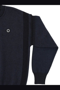 Kenzo men’s boke flower jersey black dark navy knit sweater with black stripe ribbed cuffs and white embroidered logo