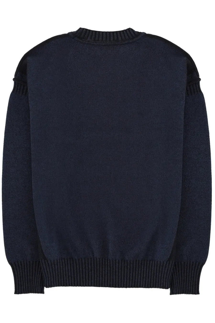 Kenzo men’s boke flower jersey black navy blue knit sweater with ribbed cuffs and neckline and black shoulder panels