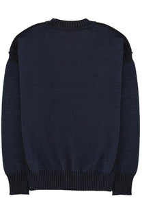Kenzo men’s boke flower jersey black navy blue knit sweater with ribbed cuffs and neckline and black shoulder panels