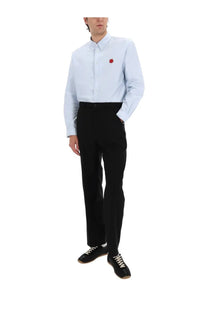 Kenzo men’s boke flower shirt blue light blue long-sleeved button-down with small red embroidered rose on left chest