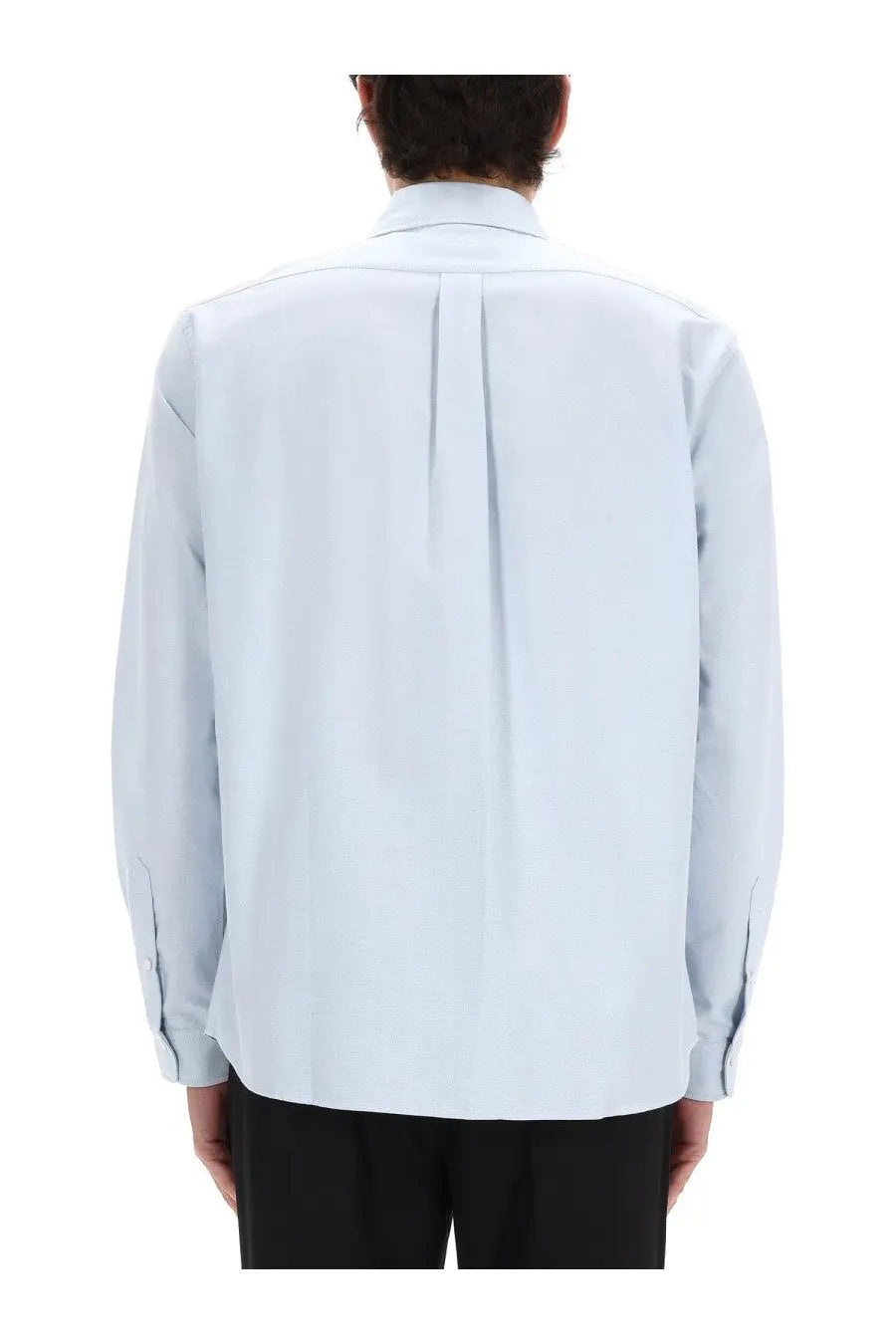 Kenzo men’s boke flower shirt blue showing light blue long-sleeved button-up with subtle back pleat