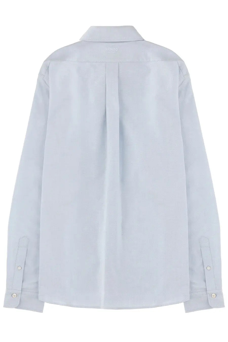 Kenzo men’s boke flower shirt blue pale blue long-sleeved button-down shirt with classic collar and pleated back shown from back
