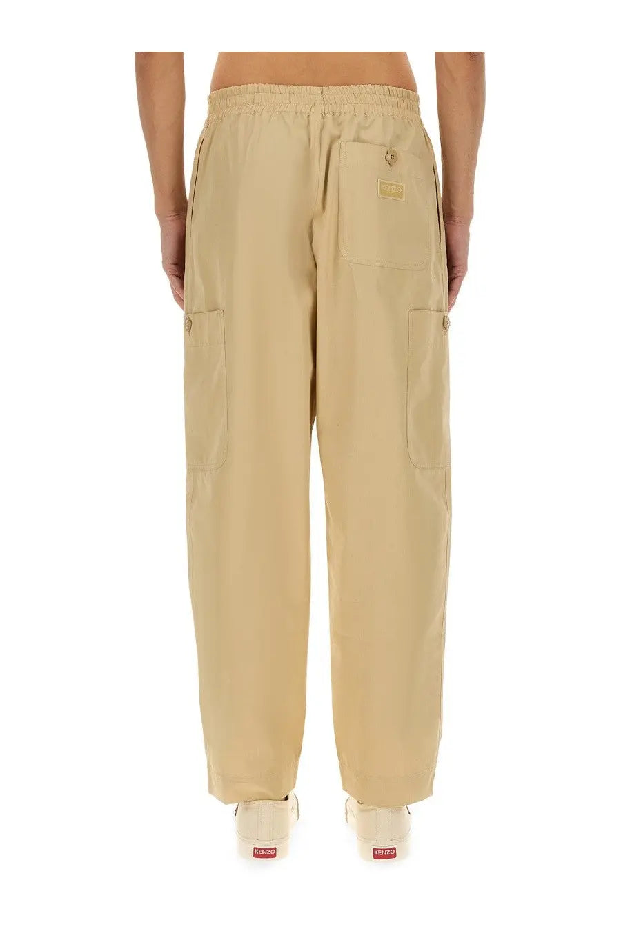 Beige kenzo men’s cargo jogging pants with elastic waistband and multiple pockets for casual wear