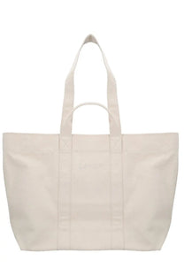 Kenzo men’s large beige canvas tote bag with cream color, reinforced handles, and subtle embroidered branding