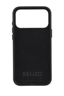 Back side of kenzo men’s custodia per iphone pro max boke flower black phone case with sleek matte finish and precise cutouts