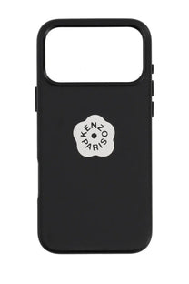 Black kenzo paris iphone pro max phone case back side with white floral emblem and black brand name lettering