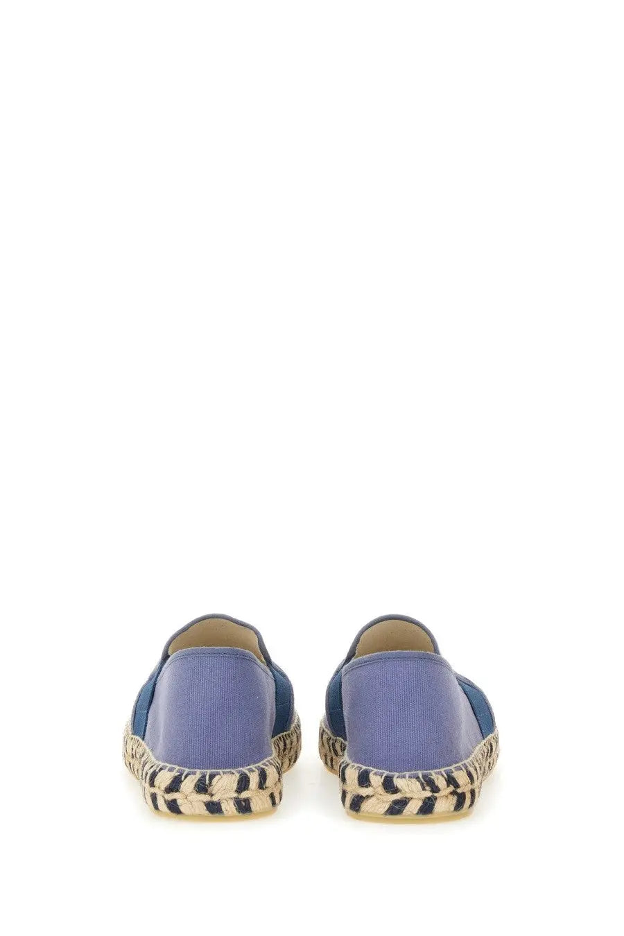Kenzo men’s espadrilla purple slip-on shoes with blue canvas upper and woven jute sole with black stripe