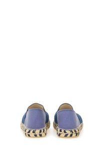 Kenzo men’s espadrilla purple slip-on shoes with blue canvas upper and woven jute sole with black stripe