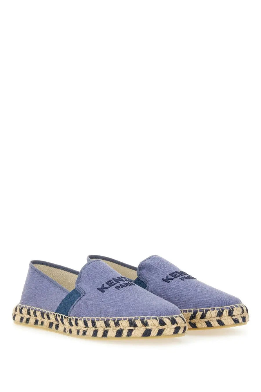 Kenzo men’s espadrilla purple light purple canvas slip-on espadrilles with navy branding and woven jute sole