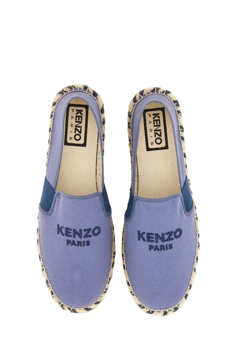 Kenzo men’s espadrilla purple canvas slip-on with navy accents woven jute sole and kenzo paris logo embroidery