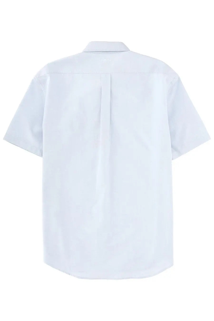 White short sleeved button down shirt with classic collar and centered back placket shown from the back by kenzo men blue