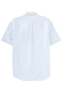 White short sleeved button down shirt with classic collar and centered back placket shown from the back by kenzo men blue