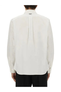 White kenzo men’s cotton button-down shirt with subtle back pleat and embroidered kenzo paris collar