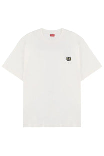 Kenzo men’s white t-shirt featuring a small embroidered tiger logo on the left chest in cotton material