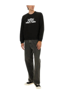 Kenzo men’s slim fit black long-sleeved sweatshirt with white embroidered tiger graphic on the chest