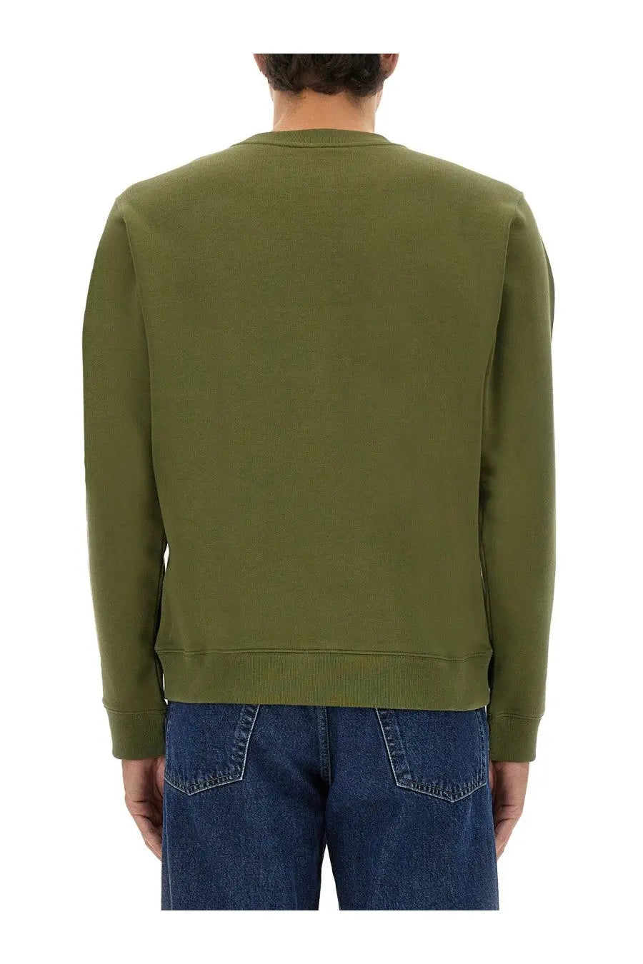 Kenzo men’s slim fit olive green crewneck sweatshirt with ribbed cuffs and hem made from soft fabric