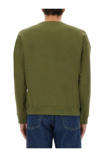 Kenzo men’s slim fit olive green crewneck sweatshirt with ribbed cuffs and hem made from soft fabric