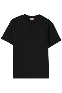 Kenzo women’s black cotton t-shirt featuring a red and white label at the neckline