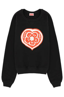 Black kenzo paris sweatshirt for women featuring a bold red and white heart-shaped floral graphic on the front