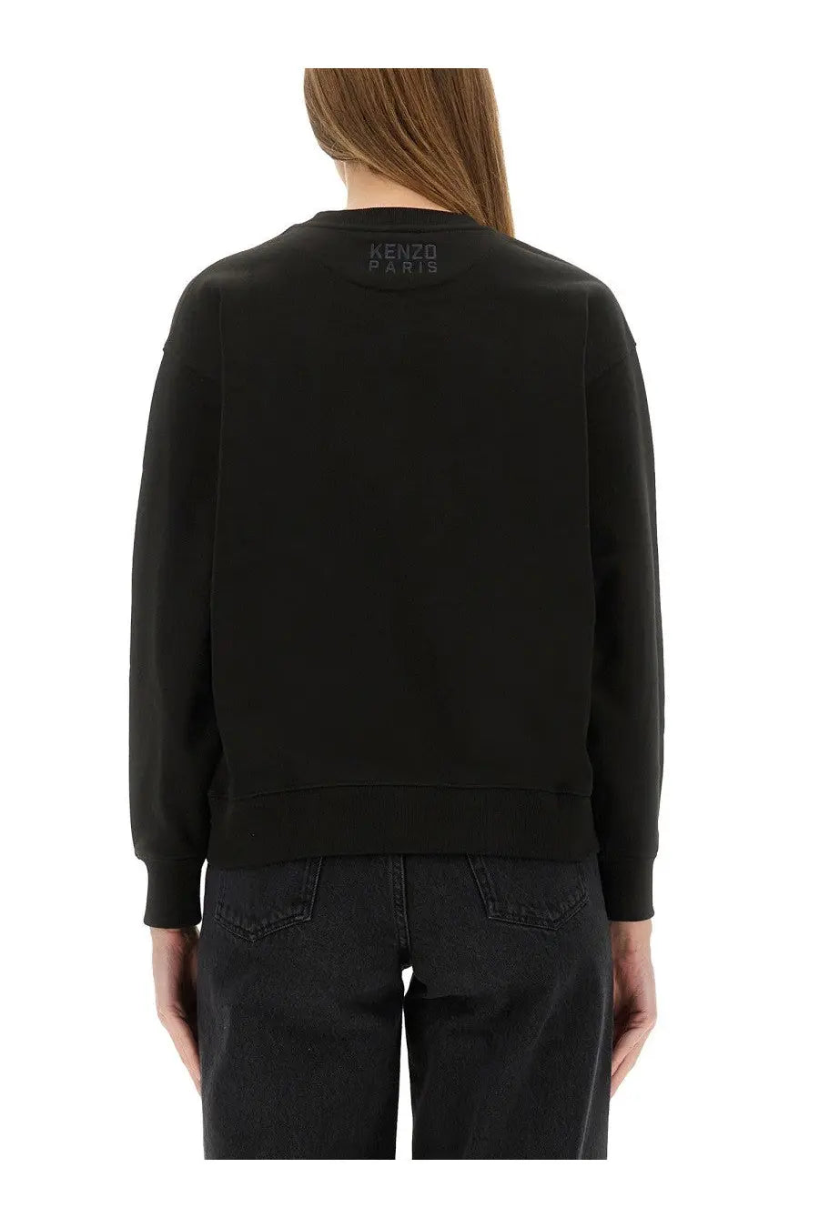 Kenzo women’s black cotton sweatshirt with a subtle logo embroidered at the neckline