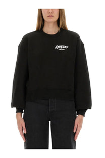 Kenzo women’s future sweatshirt black with white embroidered logo on chest made from soft comfortable fabric