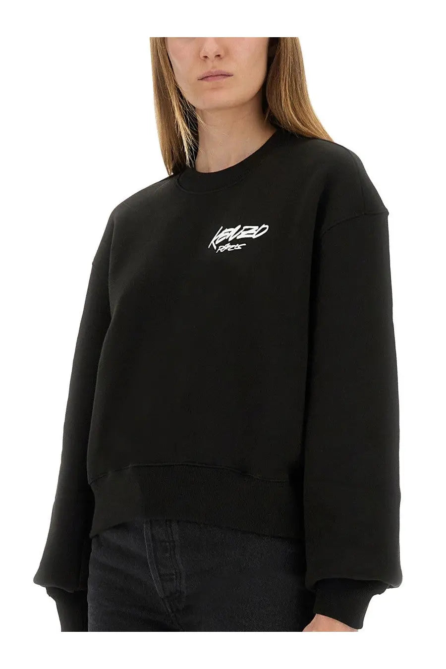 Kenzo women’s future sweatshirt black with white embroidered logo on chest made of comfortable fabric