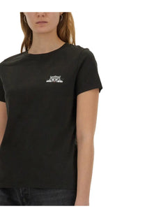 Kenzo women’s black short-sleeved t-shirt with white embroidered tiger logo on left chest