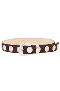 Khaite women’s brown leather belt Benny with silver-toned circular studs and matching buckle