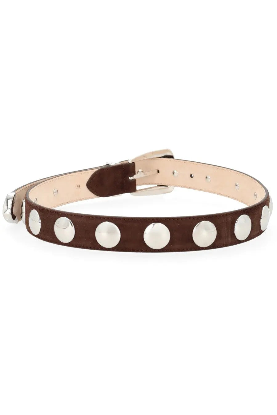 Khaite women’s belt Benny brown brown suede with silver toned circular studs and matching buckle
