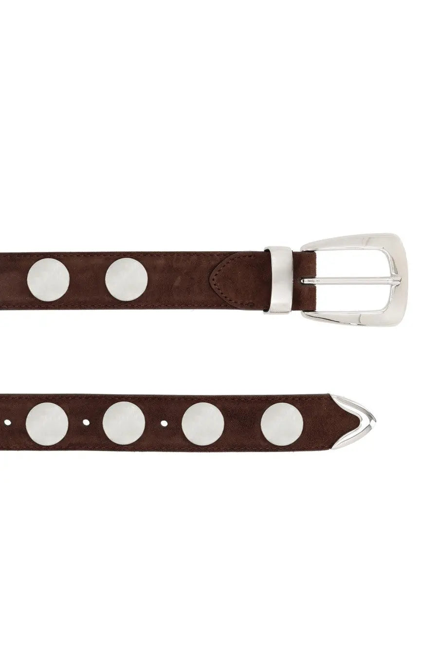 Khaite women’s belt benny brown brown suede with white circular studs and silver toned buckle