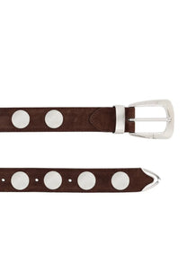 Khaite women’s belt benny brown brown suede with white circular studs and silver toned buckle