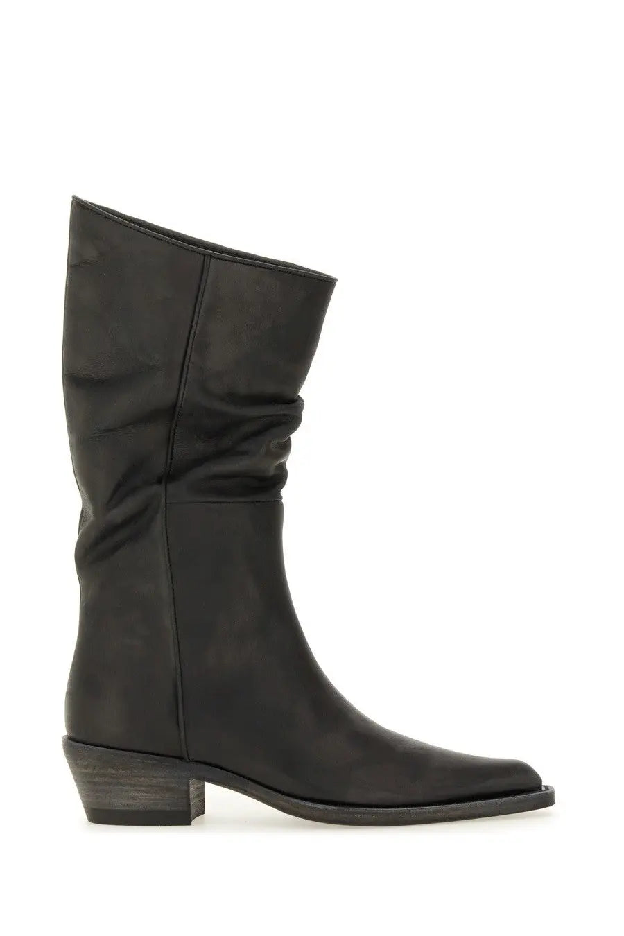Khaite women’s black suede ankle boot clive with slightly flared shaft and low block heel front view