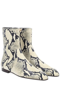 Khaite women’s boot colt multicolor cream and black snake-print ankle boots with sleek pointed toe design