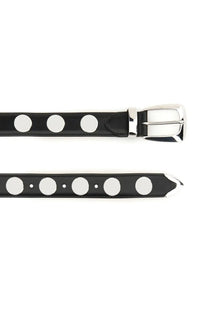 Khaite women’s cintura benny black leather belt with white circular studs and silver toned buckle