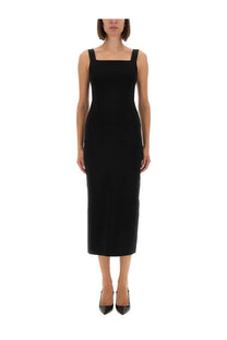 Khaite women’s dixi black sleeveless midi dress with square neckline and fitted silhouette in smooth fabric