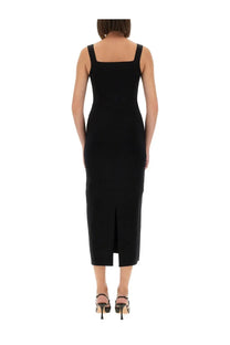 Khaite women’s dixi black sleeveless midi dress with square neckline and front slit in lightweight fabric