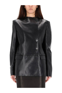 Khaite women’s Elona jacket black leather blazer with sleek structured design and silver toned buttons
