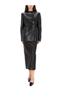 Khaite women’s Elona jacket black patent leather blazer with a structured fit and three-button front closure