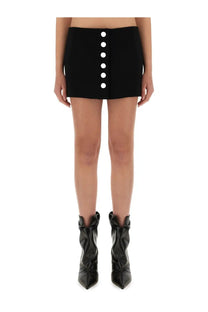 Khaite women’s jaxon skirt black mini skirt with vertical white button row down the front made of quality fabric