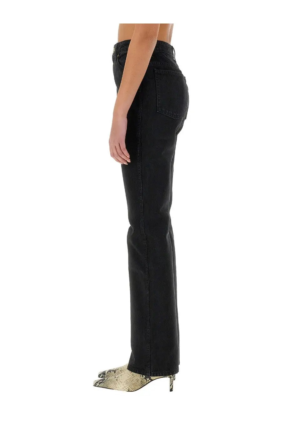 Khaite women’s jeans Danielle black high-rise flared denim jeans with a straight-leg cut and five-pocket design