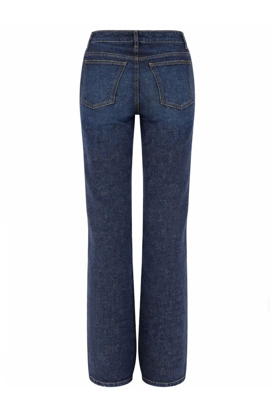 Dark blue denim jeans with a straight-leg cut and classic back pockets shown from the back by Khaite women’s Danielle blue