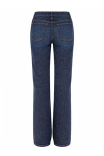 Dark blue denim jeans with a straight-leg cut and classic back pockets shown from the back by Khaite women’s Danielle blue