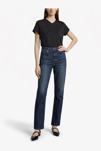 High-waisted dark blue denim jeans with a straight-leg cut from khaite women’s jeans danielle blue collection