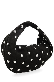 Khaite women’s olive medium hobo bag in black suede with silver toned circular studs detailing