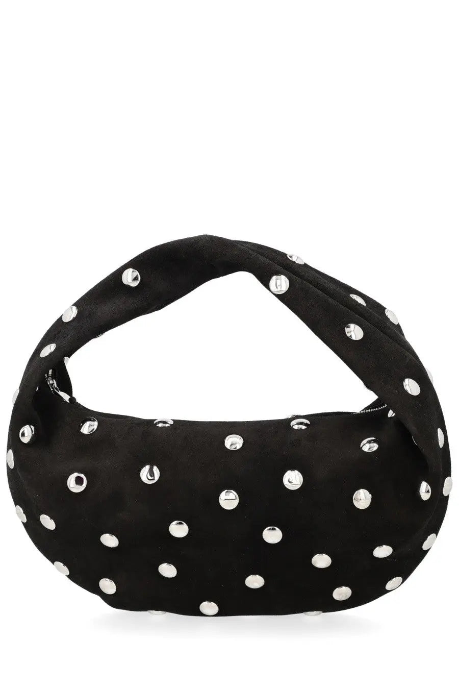 Khaite women’s olive medium hobo bag black suede with silver-toned studs in a polka-dot pattern