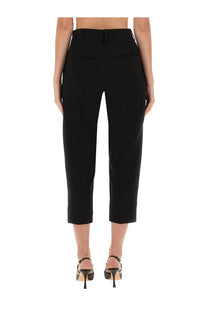 Black high-waisted tailored cropped trousers with subtle back pleats from khaite women’s pants cam black collection