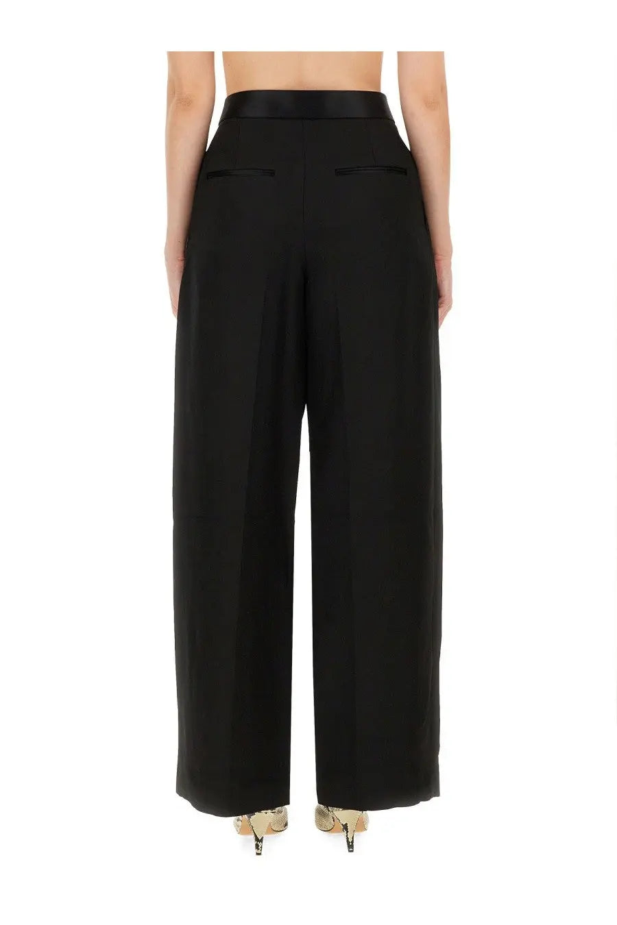 Black high-waisted wide-leg trousers with a sleek satin belt from khaite womens pants the marine black