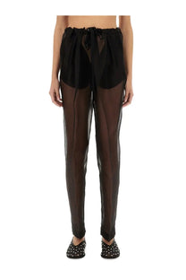 Khaite women’s black sheer trousers with gathered waistband and matching drawstring for stylish comfort