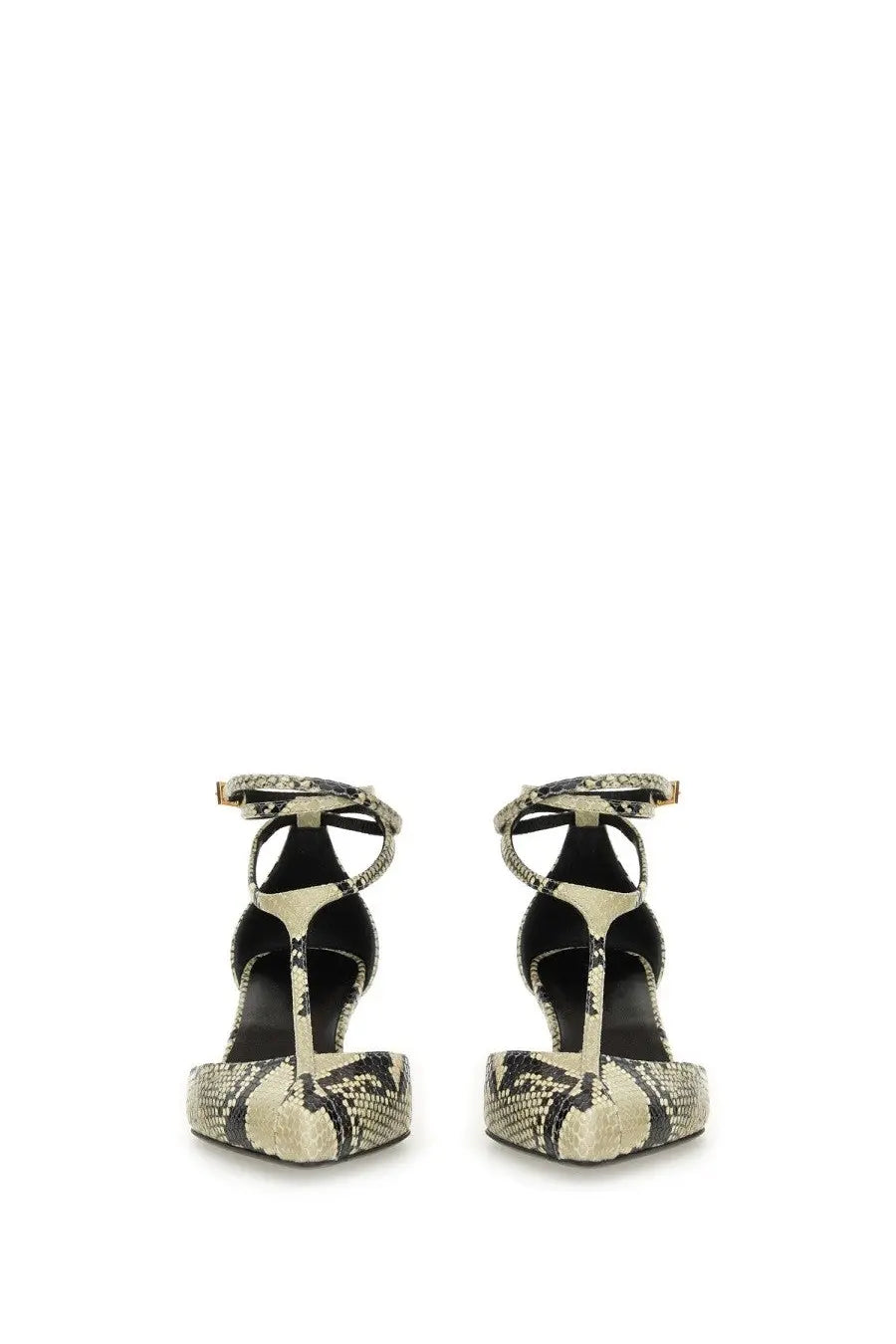 Khaite women’s pump mia pattern black and cream snake-print t-strap heels with sleek modern design